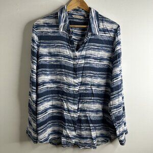 Soft Surroundings Button Up Blouse Top Womens XL Blue White Boho‎ Coastal Beach